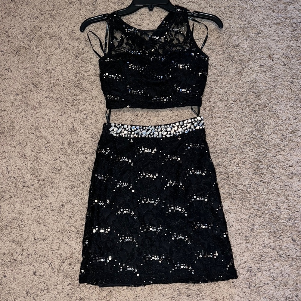 Xtraordinary Black Lace Sequin Two-Piece Prom Dress - Picture 1 of 4